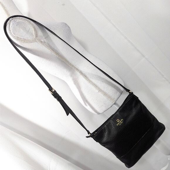 KATE SPADE! GENUINE BLACK LEATHER CROSSBODY BAG, PURSE, HANDBAG! SO PRETTY! - Picture 1 of 11